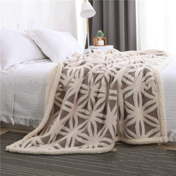 Sherpa Fleece Blanket Soft Throw Blanket Dual Sided Couch Sofa Bed Grey 40x50 - Picture 6 of 7